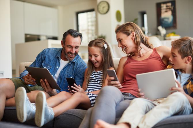 A family discussing essential internet safety rules and tips.